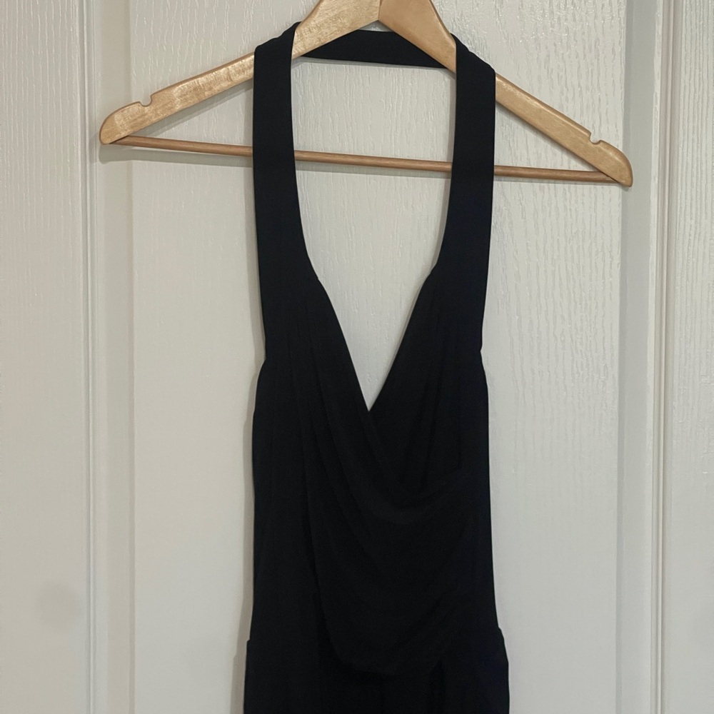NORMA KAMALI Cayla Side Drape Dress Elegant Black Halter Stretch Bodysuit Small - Picture 4 of 11